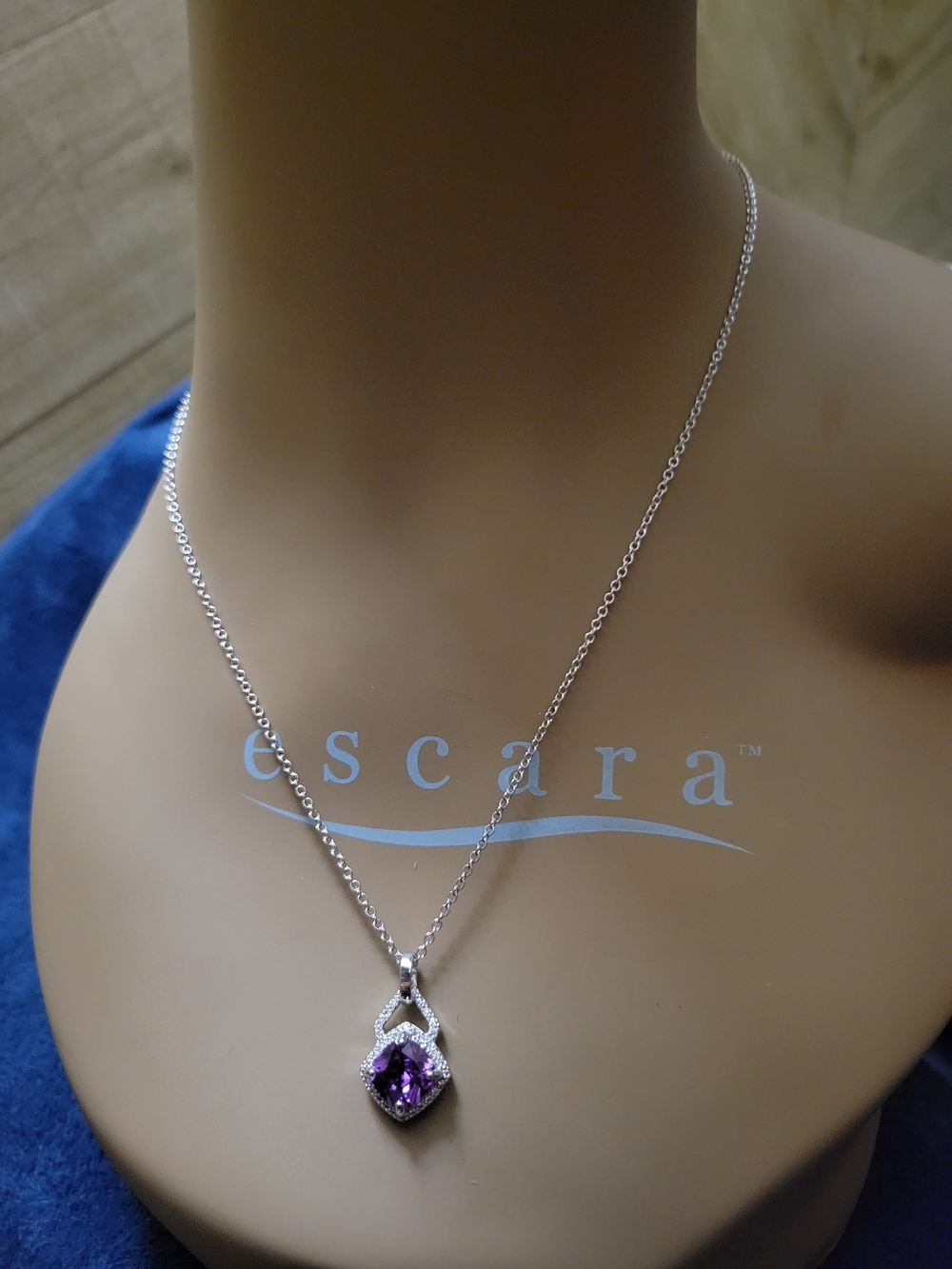 Gold Coast Platinum Plated Simulated Amethyst Cushion Cut Pendant Necklace